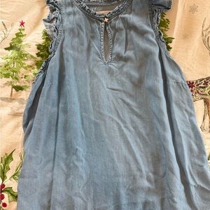 LC Lauren Conrad Denim Blue Blouse with Ruffle Trim